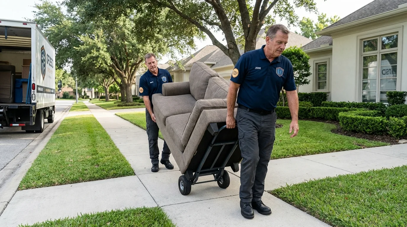 Local residential moving crew loading furniture in Kent City, MI