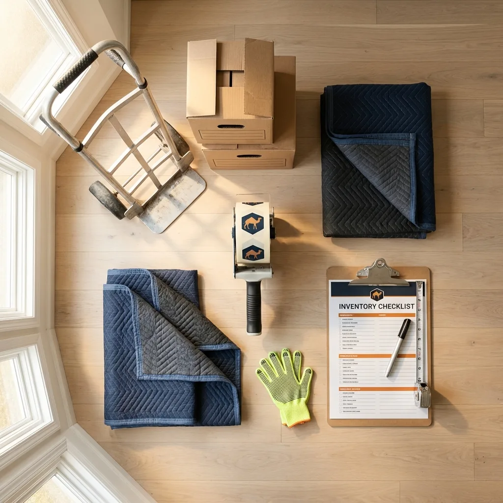 Professional moving supplies and packing materials layout for Kent City residential relocations